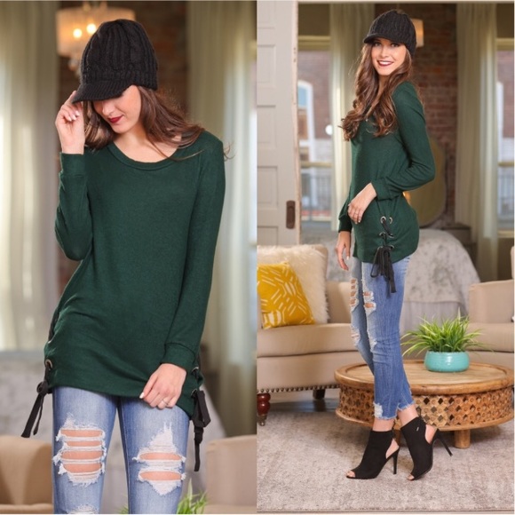 Forest Green Hacci Knit Tunic NWT - Picture 2 of 4